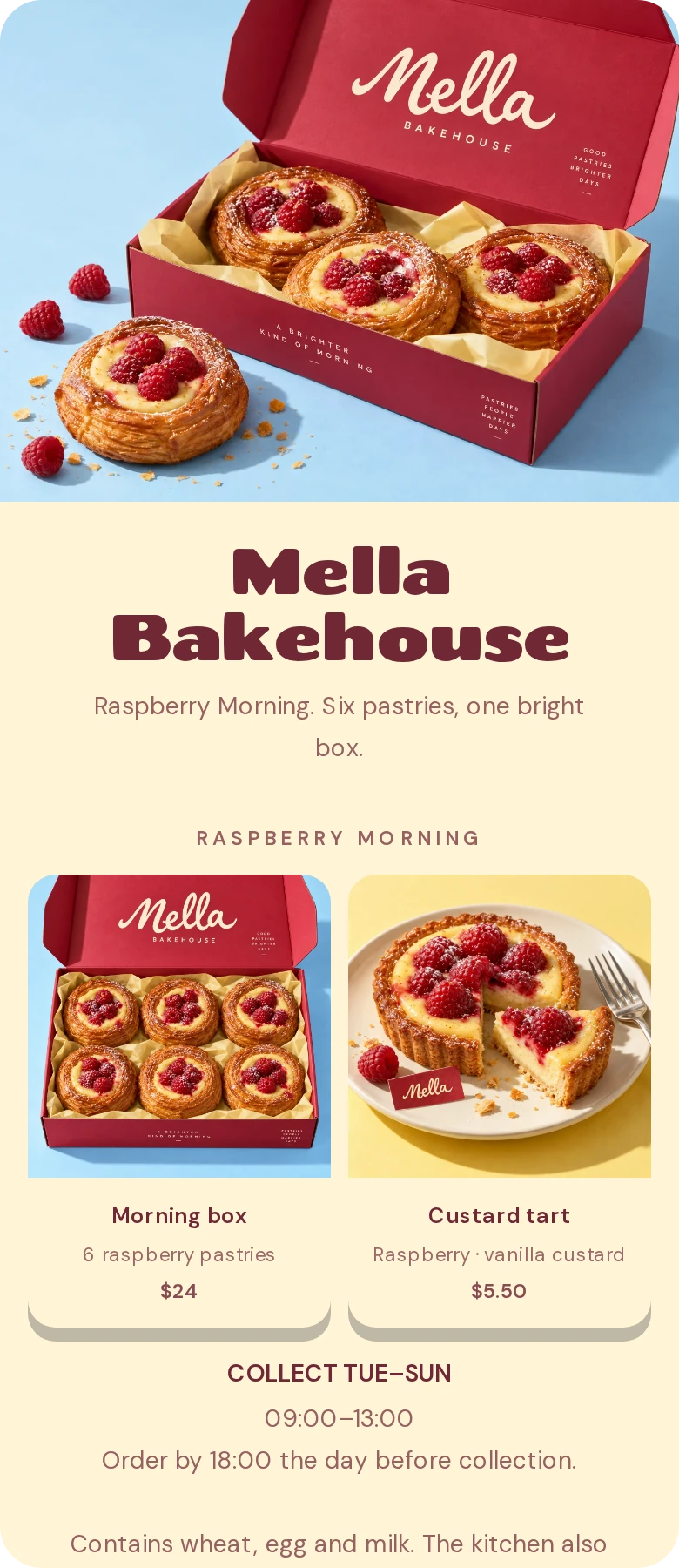 Mella Bakehouse · Sayfa önizlemesi